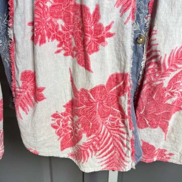 We The Free Linen Floral Patchwork Shirt with Distressed Seams SZ M - Picture 6 of 6